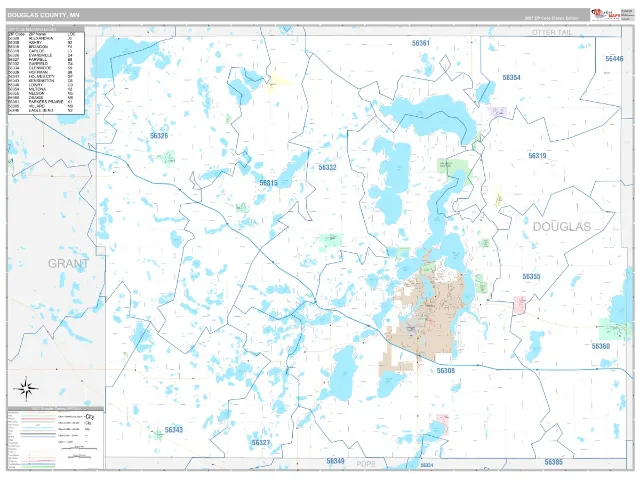 Douglas County, MN ZIP Code Wall Map, Classic style