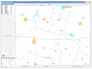 Faribault County, MN Business Reference style ZIP Code wall map