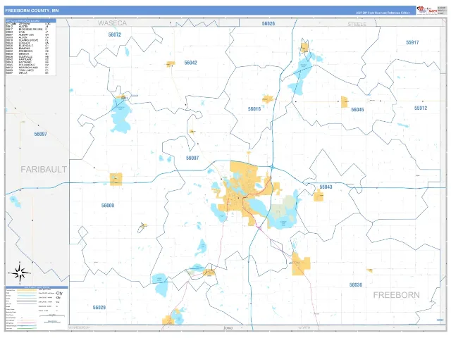 Freeborn County, MN ZIP Code Wall Map, Business Reference style