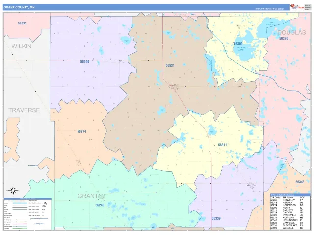 Grant County, MN ZIP Code Wall Map, ColorCast style