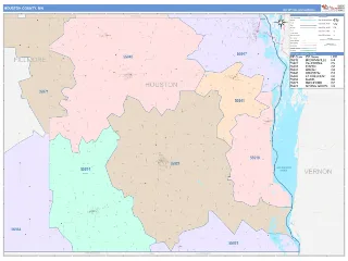 Houston County, MN ColorCast style ZIP Code wall map