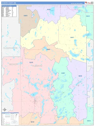 Hubbard County, MN ColorCast style ZIP Code wall map