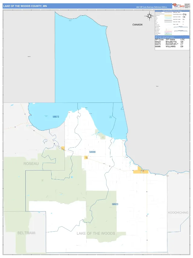 Lake of the Woods County, MN ZIP Code Wall Map, Business Reference style