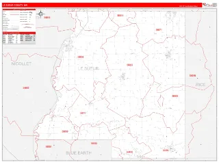Le Sueur County, MN RedLine style ZIP Code wall map