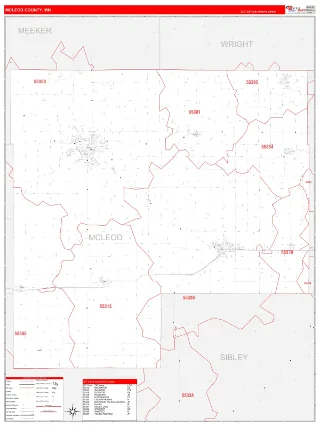 McLeod County, MN RedLine style ZIP Code wall map