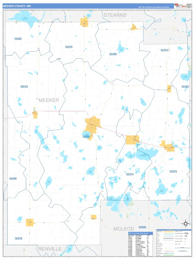 Meeker County, MN ZIP Code Wall Map, Business Reference style