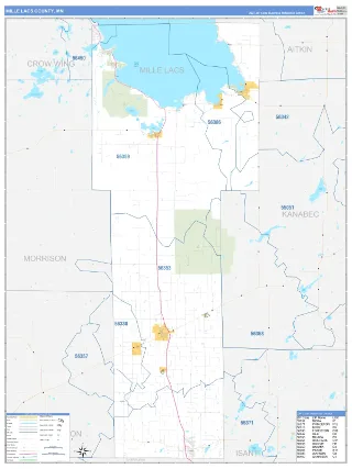 Mille Lacs County, MN Business Reference style ZIP Code wall map