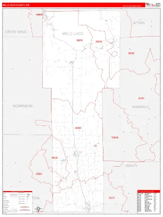 Mille Lacs County, MN RedLine style ZIP Code wall map