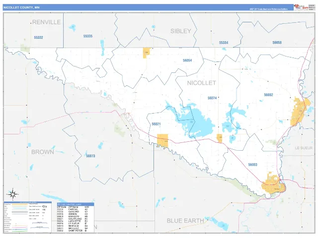 Nicollet County, MN ZIP Code Wall Map, Business Reference style
