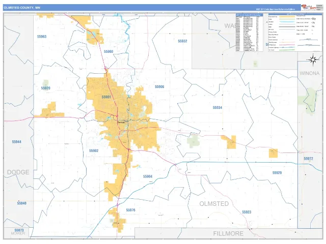 Olmsted County, MN ZIP Code Wall Map, Business Reference style