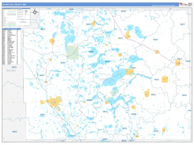 Otter Tail County, MN ZIP Code Wall Map, Business Reference style