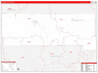 Pennington County, MN RedLine style ZIP Code wall map