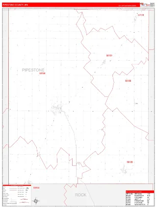 Pipestone County, MN RedLine style ZIP Code wall map