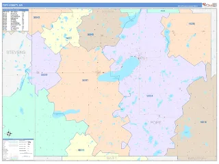 Pope County, MN ColorCast style ZIP Code wall map