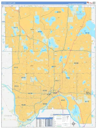 Ramsey County, MN Business Reference style ZIP Code wall map