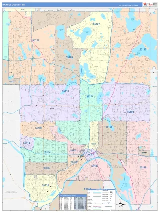 Ramsey County, MN ColorCast style ZIP Code wall map