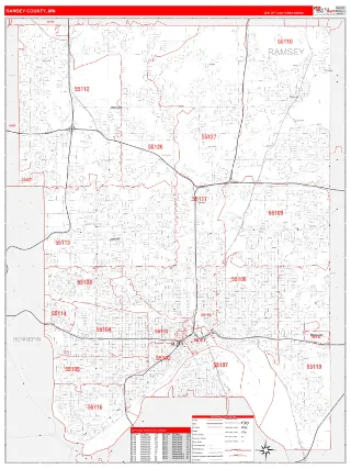 Ramsey County, MN RedLine style ZIP Code wall map