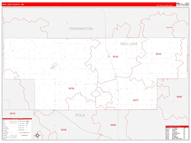 Red Lake County, MN ZIP Code Wall Map, RedLine style