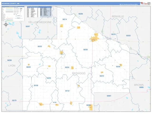 Redwood County, MN ZIP Code Wall Map, Business Reference style