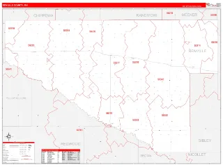Renville County, MN RedLine style ZIP Code wall map