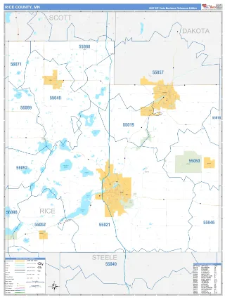 Rice County, MN Business Reference style ZIP Code wall map