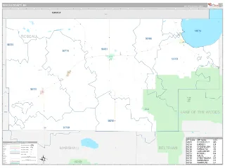 Roseau County, MN Classic style ZIP Code wall map