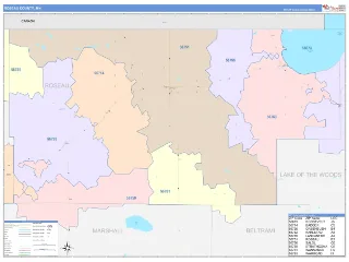 Roseau County, MN ColorCast style ZIP Code wall map