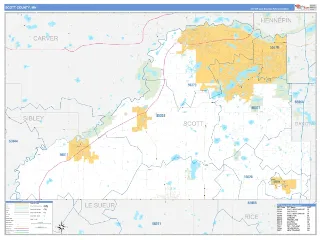Scott County, MN Business Reference style ZIP Code wall map
