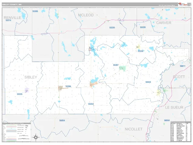 Sibley County, MN ZIP Code Wall Map, Classic style