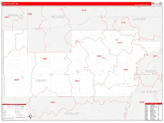 Sibley County, MN RedLine style ZIP Code wall map
