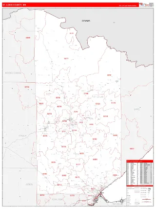 St. Louis County, MN RedLine style ZIP Code wall map