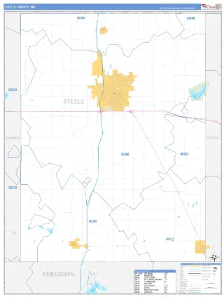 Steele County, MN Business Reference style ZIP Code wall map