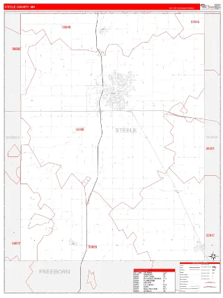 Steele County, MN RedLine style ZIP Code wall map