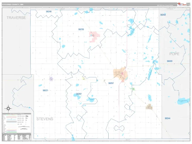 Stevens County, MN ZIP Code Wall Map, Classic style