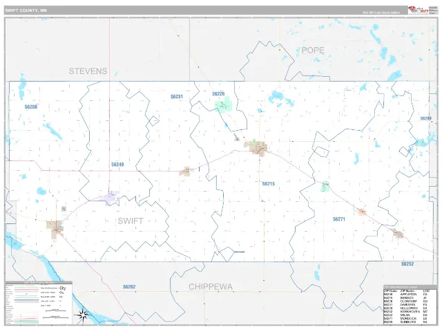 Swift County, MN ZIP Code Wall Map, Classic style