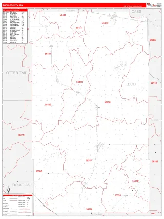 Todd County, MN RedLine style ZIP Code wall map