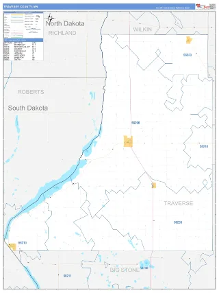 Traverse County, MN Business Reference style ZIP Code wall map