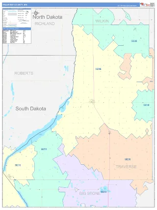 Traverse County, MN ColorCast style ZIP Code wall map