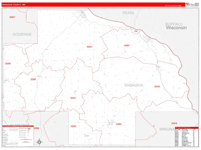 Wabasha County, MN ZIP Code Wall Map, RedLine style