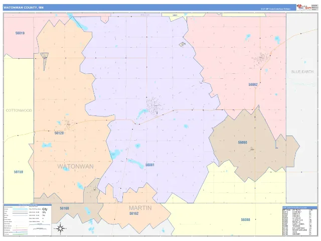 Watonwan County, MN ZIP Code Wall Map, ColorCast style
