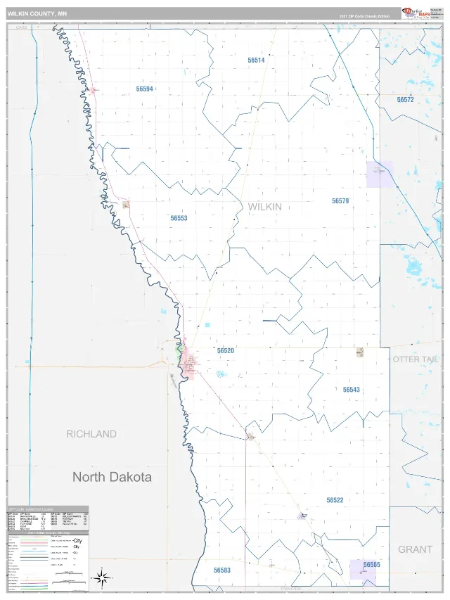 Wilkin County, MN ZIP Code Wall Map, Classic style