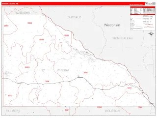 Winona County, MN RedLine style ZIP Code wall map