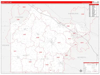 Wright County, MN RedLine style ZIP Code wall map