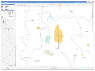 Adair County, MO Business Reference style ZIP Code wall map
