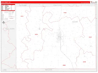 Adair County, MO RedLine style ZIP Code wall map