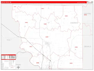 Andrew County, MO RedLine style ZIP Code wall map