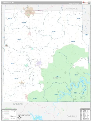 Barry County, MO Classic style ZIP Code wall map