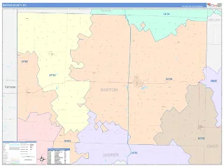 Barton County, MO ColorCast style ZIP Code wall map