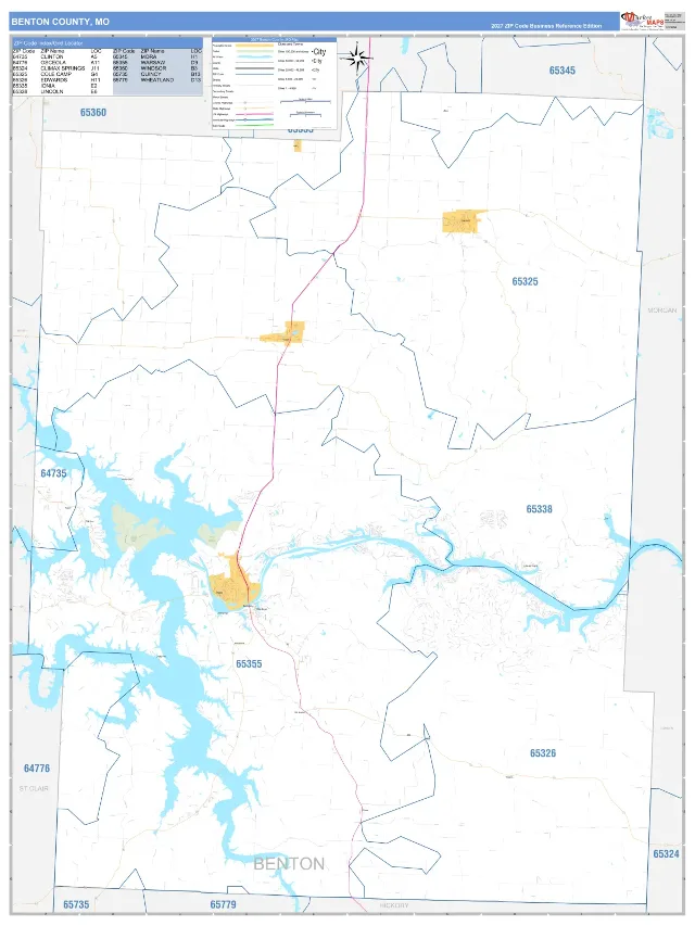 Benton County, MO ZIP Code Wall Map, Business Reference style