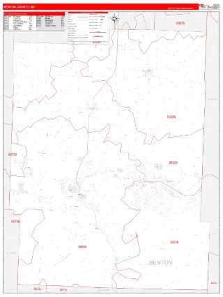 Benton County, MO RedLine style ZIP Code wall map
